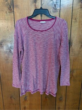 J. Jill Red and White Striped Long-Sleeve Scoop Neck Top